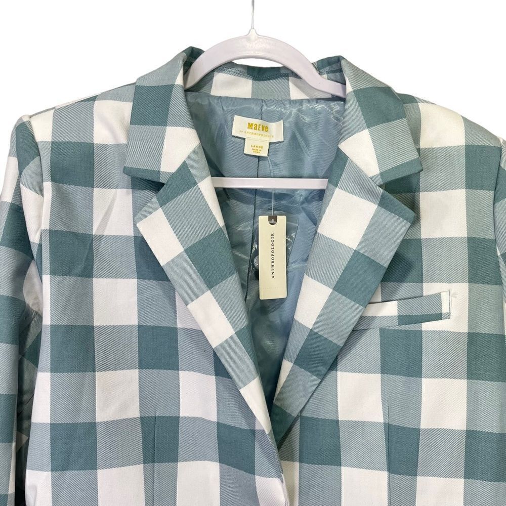 NEW Maeve Anthropologie Gingham Blazer Moss Large - Picture 4 of 9